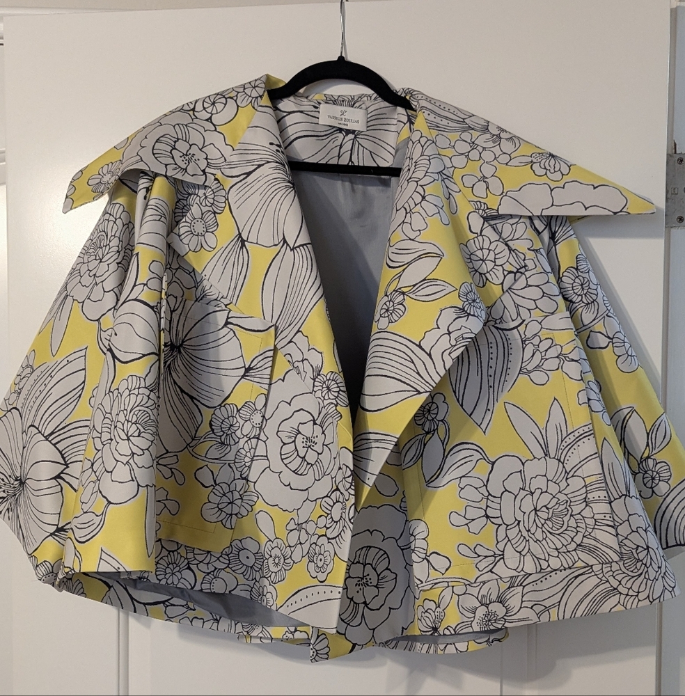 As seen on Emily in Paris: Vassilis Zoulias' Yellow and Gray Floral Jacket